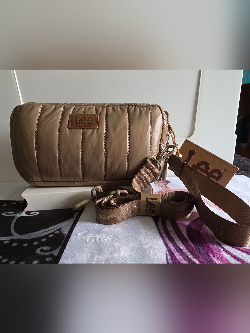 (NWT) Lee Quilted Crossbody Bag in Brown Tan